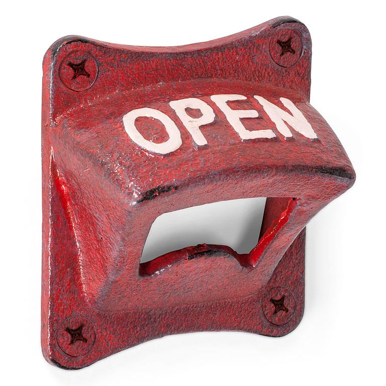 Red Square "OPEN" Wall Bottle Opener