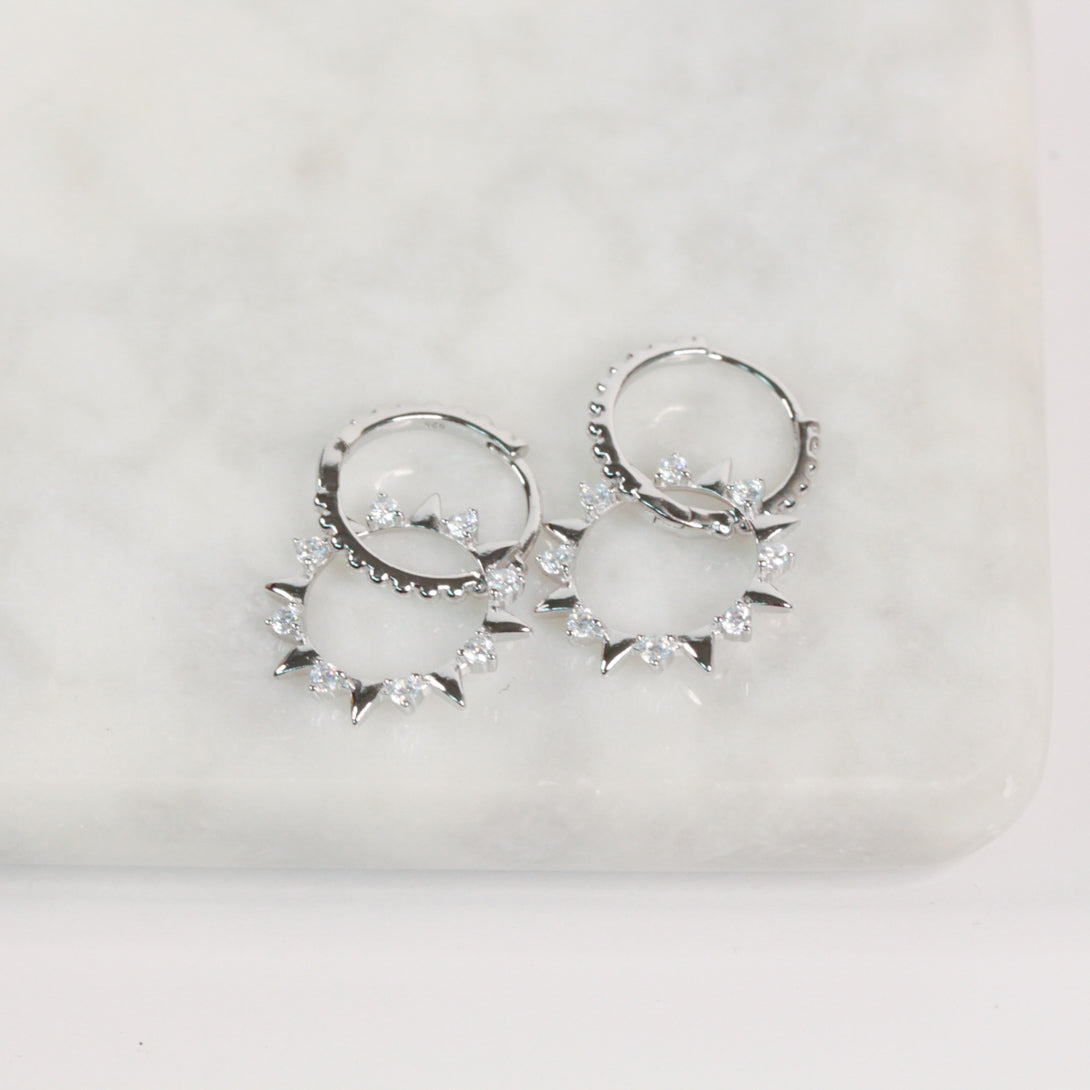 Silver Crystal Sun Earrings