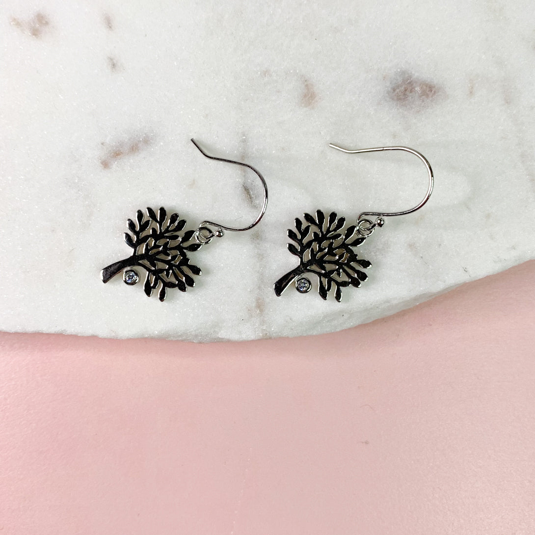 Silver Tree with Crystal Earrings