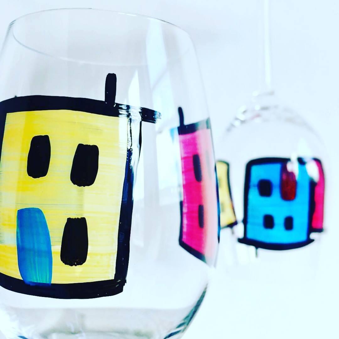 Row House Handpainted Wine Glasses