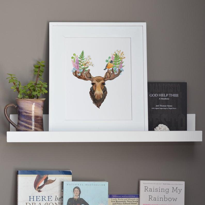 The Moose and The Robin Watercolour Print by Amy Adams